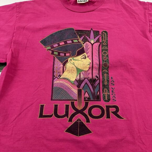 Pyramid Creations Vintage 90s Luxor Las Vegas Graphic Tee Size L Pink Egyptian - Picture 2 of 9